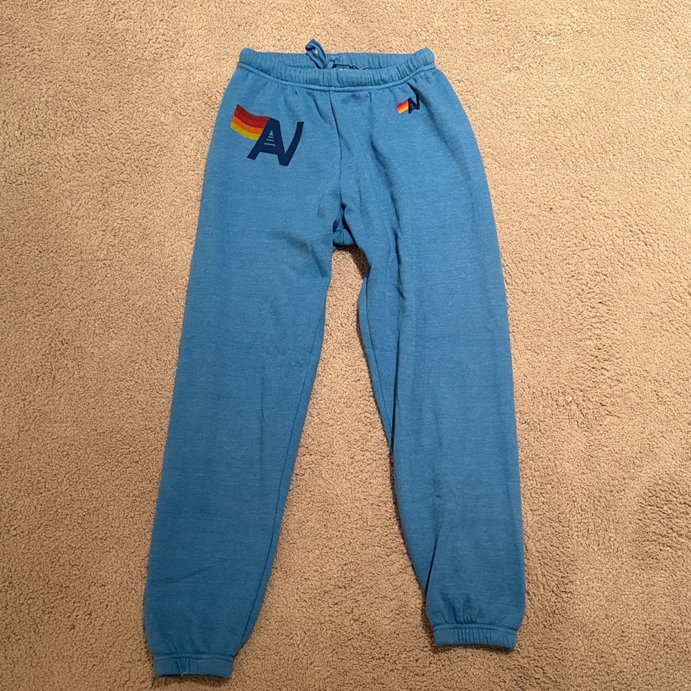 Aviator Nation Blue Joggers with Rainbow Detail